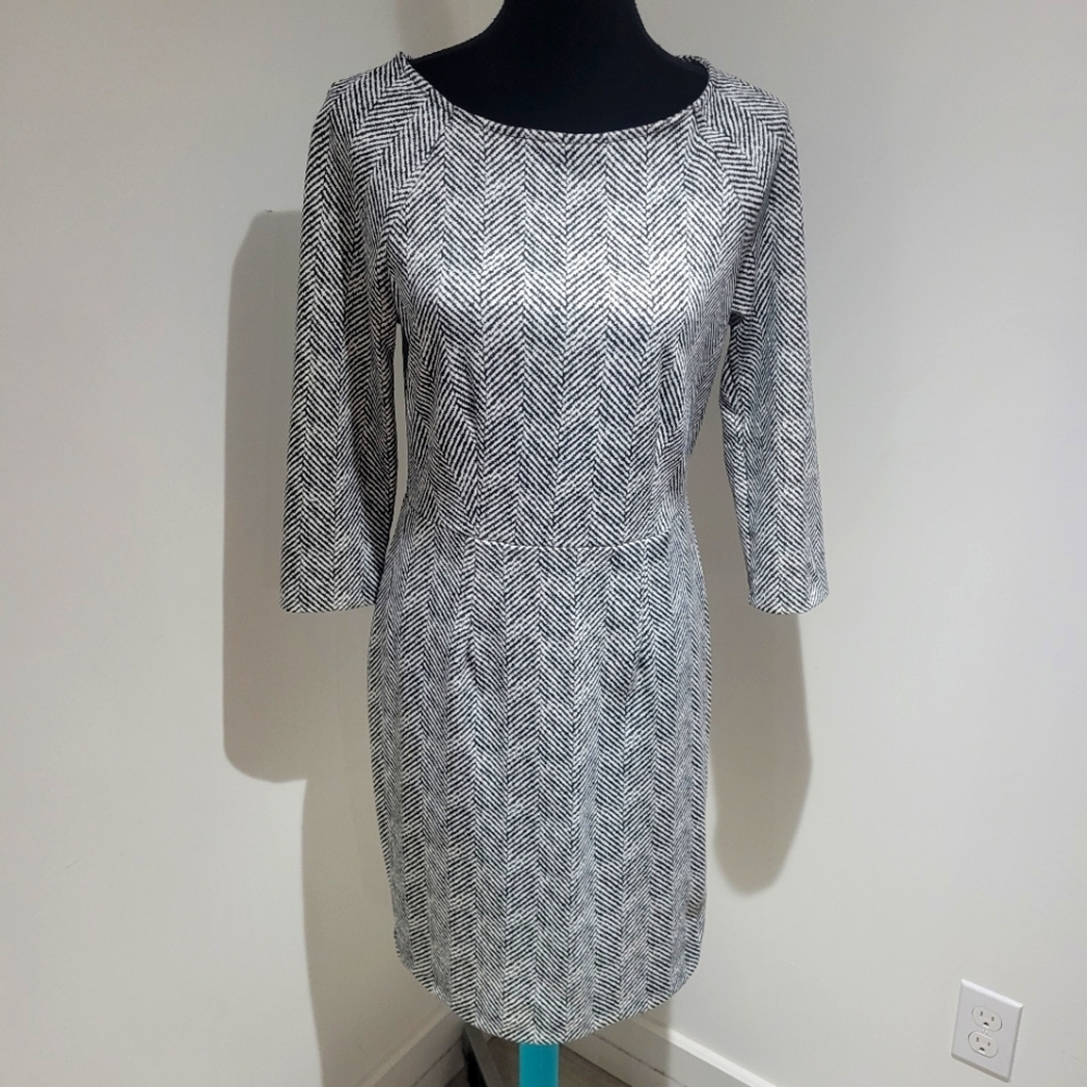 The Limited Women's Exposed Zip Chevron Midi Dress 8 Black White Office Chic
